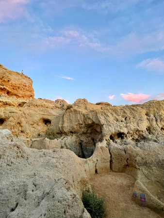 Reef formation from sandstone on the coast.Algar Seco, Carvoeiro.の写真素材