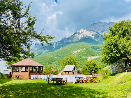 Beautiful guest house in the valley of Theth national park, Albaniaの写真素材