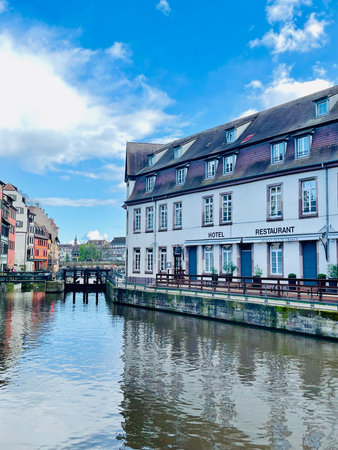 Beautiful travel landscape in Strasbourg., France on a sunny day.