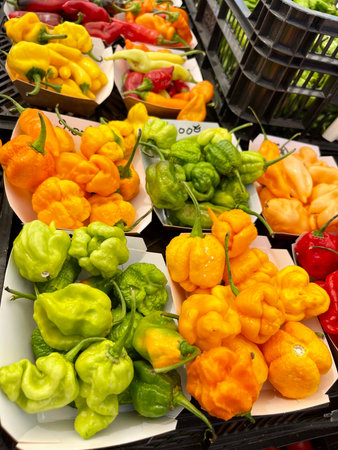 Close up vegetables for sale at the market in Olhao, Algarve.