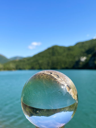 Peaceful landscape view of lake in Mat, Albaniaの写真素材