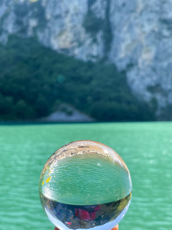 Peaceful landscape view of lake in Mat, Albaniaの写真素材