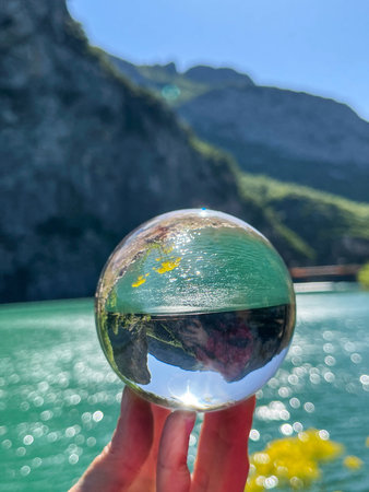 Peaceful landscape view of lake in Mat, Albaniaの写真素材