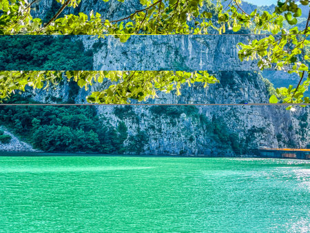 Peaceful landscape view of lake in Mat, Albaniaの写真素材