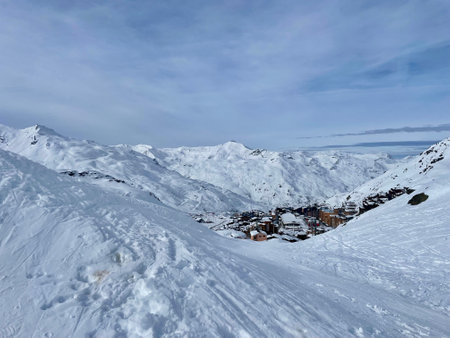 Panoramic snow view in ski resort ,France. Alps mountainsの写真素材