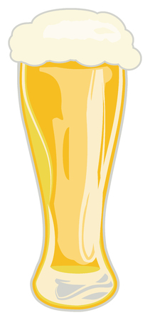Tall glass of foaming beer on white background, vector illustration.のイラスト素材