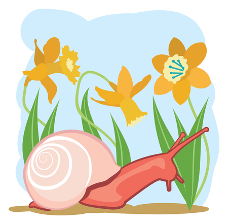 Snail in a Flower Gardenのイラスト素材