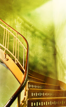 old wooden stairs in the house with sunの写真素材