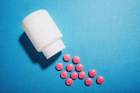 medical pills round shape and bright bottle