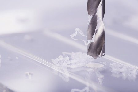 drill bit make holes in opacity plastic, glass billetの写真素材