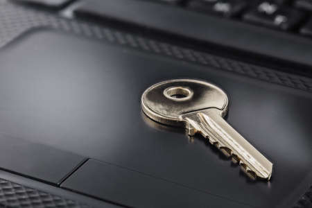 Key lock on PC keyboard. Ð¡oncept of computer security and protection of personal data on Internet.の写真素材
