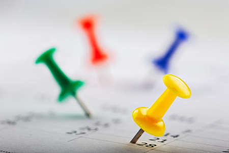 Important date and calendar appointment.Pins on calendar.の写真素材
