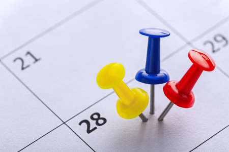 Important date and calendar appointment.Pins on calendar.の写真素材