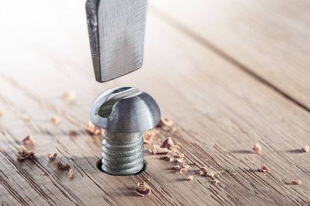 screwdriver screw bolt in a wood oaks plank