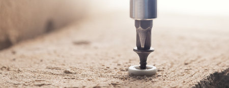 screwdriver screw and dowel in a concrete wall backgroundの写真素材