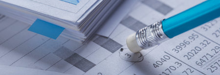 Accounting document with eraser erases blots in the document and checking financial chart. Concept...