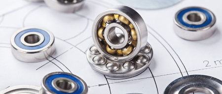 different bearings on blue print background. Part of mechanism.の写真素材