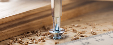 screwdriver screw in a wood oaks plank