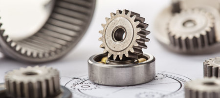 Gears, bearings and mechanism parts.Elements of mechanical blocksand construction.の写真素材