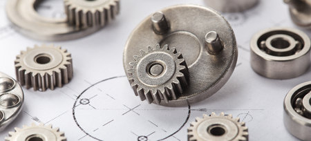 Gears, bearings and mechanism parts.Elements of mechanical blocksand construction.の写真素材
