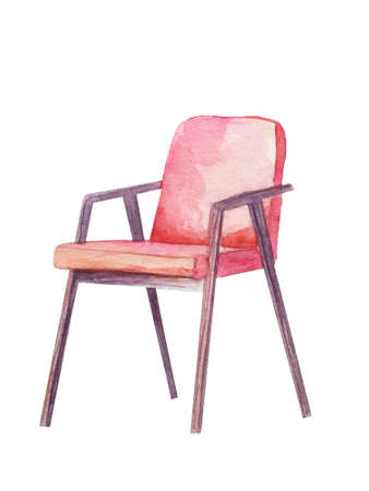 A cozy and soft chair for a comfortable rest, painted in watercolor. Isolated on a white background.の写真素材