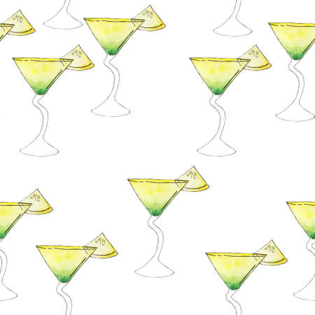 Seamless pattern with summer refreshments. Watercolor image.の写真素材