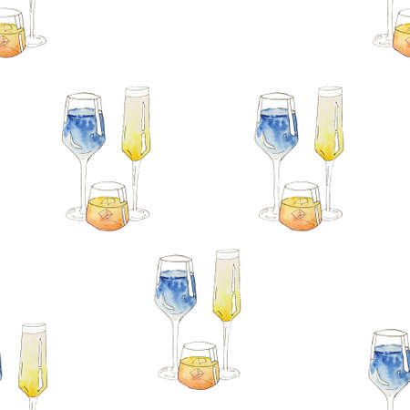 Seamless pattern with summer refreshments. Watercolor image.の写真素材