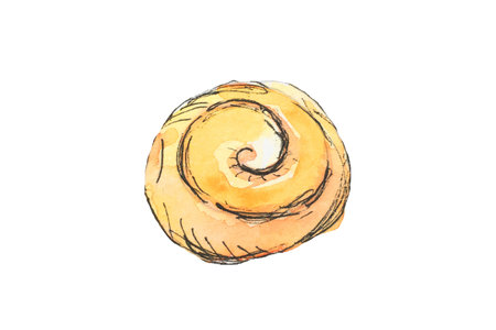 Round bun drawn in watercolorの写真素材