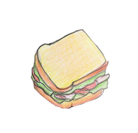 The sandwich is drawn with colored pencilsの写真素材