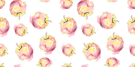 Seamless background. The Apple is hand-drawn in watercolor.の写真素材