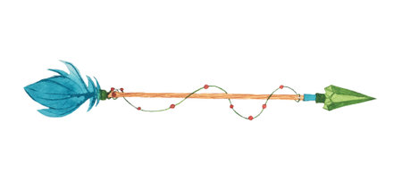 An arrow drawn in watercolor. Hand-drawn vintage illustration with arrows and feathers. Boho style.の写真素材