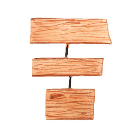 Watercolor wooden sign, banner, board. Hand-painted wooden texture with space for text.の写真素材