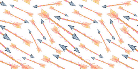 Seamless pattern with arrows drawn in watercolor on a white background. Design element.の写真素材