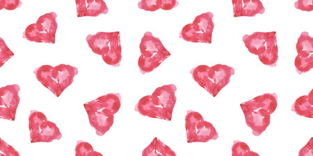 Seamless pattern with watercolor hearts for any design