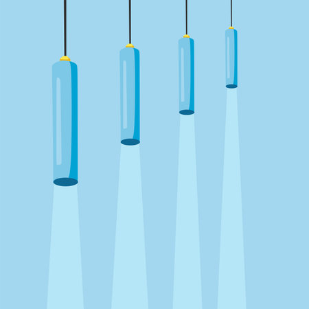 Modern ceiling lamp in cartoon style. A chandelier hanging on a cable with the light on. An element...