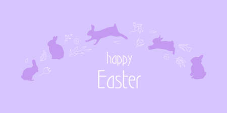 Easter horizontal cute hand drawn design with bunnies and flowers. Great for Easter cards, banners, textiles, invitations. Vector illustration.のイラスト素材