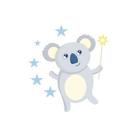 Cute koala with a magic wand. Vector illustration for kindergarten. A character for children.のイラスト素材