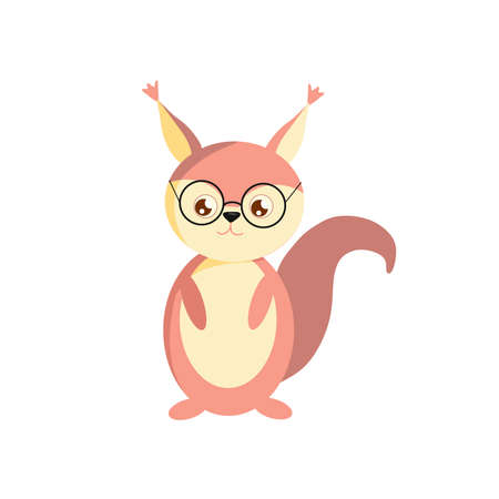 A squirrel with glasses. Vector illustration for kindergarten. A character for children.のイラスト素材