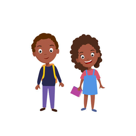 A boy and a girl African Americans go to school. Vector illustration in flat styleのイラスト素材