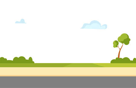 A park with a pedestrian path and a roadway. Vector cartoon illustration.のイラスト素材