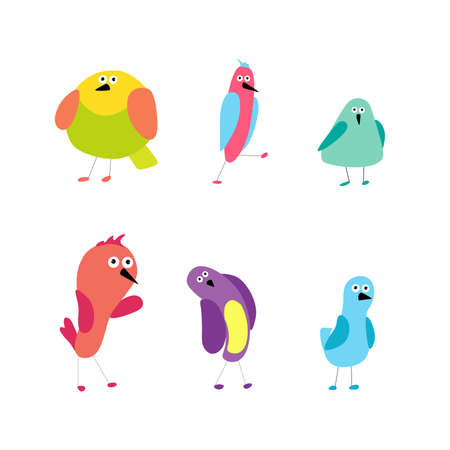 Vector set of birds in the style of a children's drawing.のイラスト素材