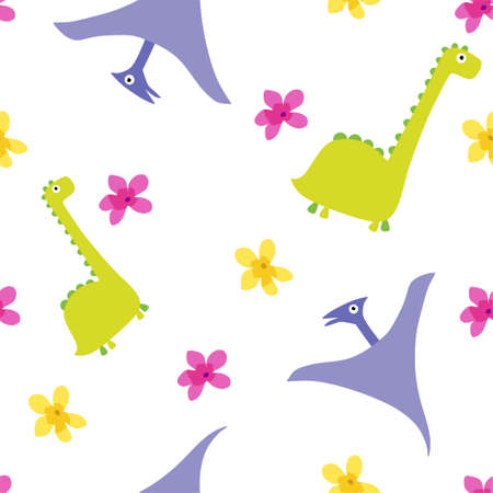 Vector cartoon children's cute pattern with dinosaurs.のイラスト素材