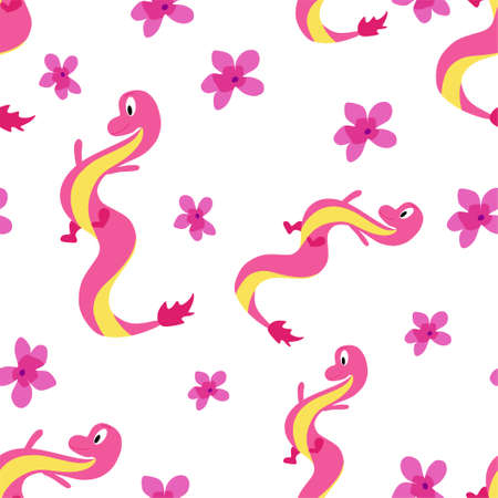 Seamless pattern with a dragon. Vector cartoon children's illustration.のイラスト素材