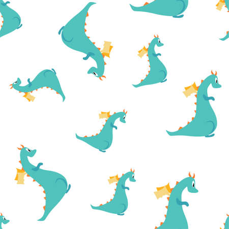 Seamless pattern with a dragon. Vector cartoon children's illustration.のイラスト素材