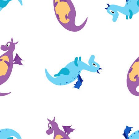 Seamless pattern with a dragon. Vector cartoon children's illustration.のイラスト素材