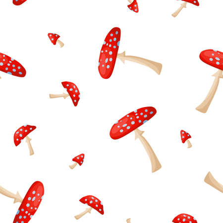 Seamless pattern with fly agaric. Autumn nature. Vector illustration of a cartoon.のイラスト素材