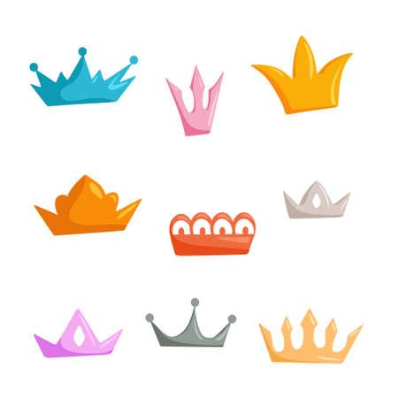 A set of crowns of different colors. A collection of icons with a crown for winners, champions, leaders.のイラスト素材