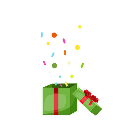 A gift box with confetti. The concept of Christmas. Vector cartoon illustration.のイラスト素材