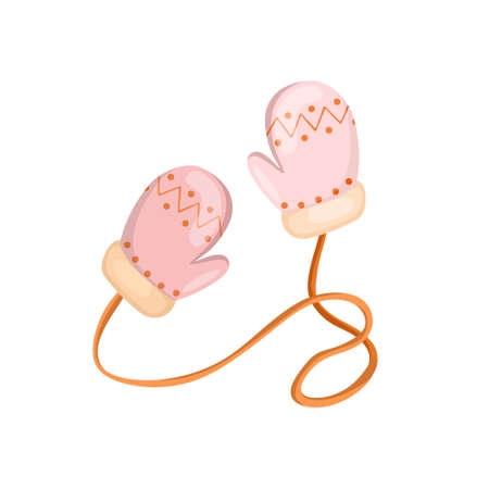 Winter knitted mittens with elastic band. Vector cartoon illustration.のイラスト素材