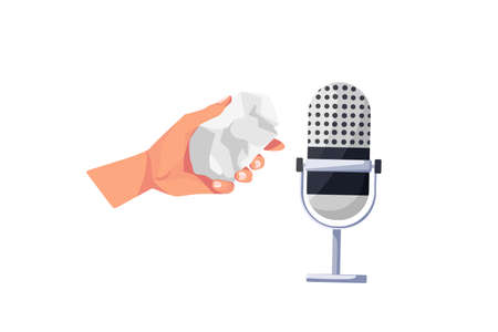 Recording on a high-frequency microphone the sound of paper crumpling by hand. Autonomous sensory meridional response. Vector cartoon illustrationのイラスト素材